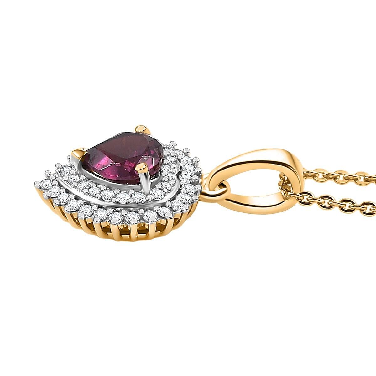 Shop LC AAA Radiant Ember Garnet and Moissanite 1.10 ctw Pendant Necklace in 18K Vermeil Yellow Gold Over Sterling Silver 20 Inches - Image 4