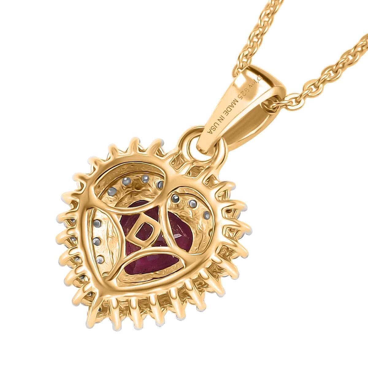 Shop LC AAA Radiant Ember Garnet and Moissanite 1.10 ctw Pendant Necklace in 18K Vermeil Yellow Gold Over Sterling Silver 20 Inches - Image 5