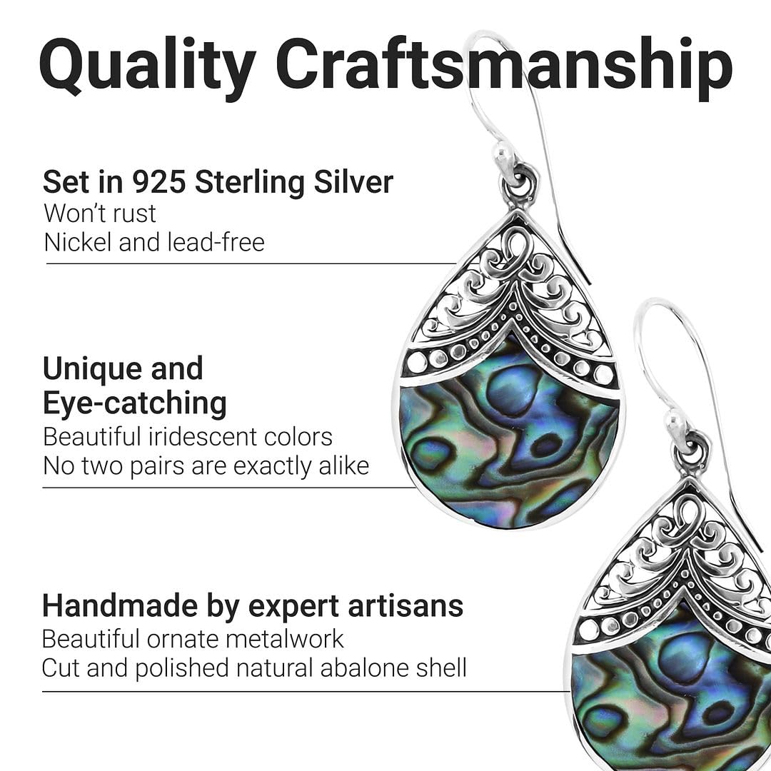 SHOP LC Abalone Shell Dangle Earrings for Women in 925 Sterling Silver - Fashionable Summer Beach Abalone Earrings - Statement Boho Jewelry Gifts - Image 3
