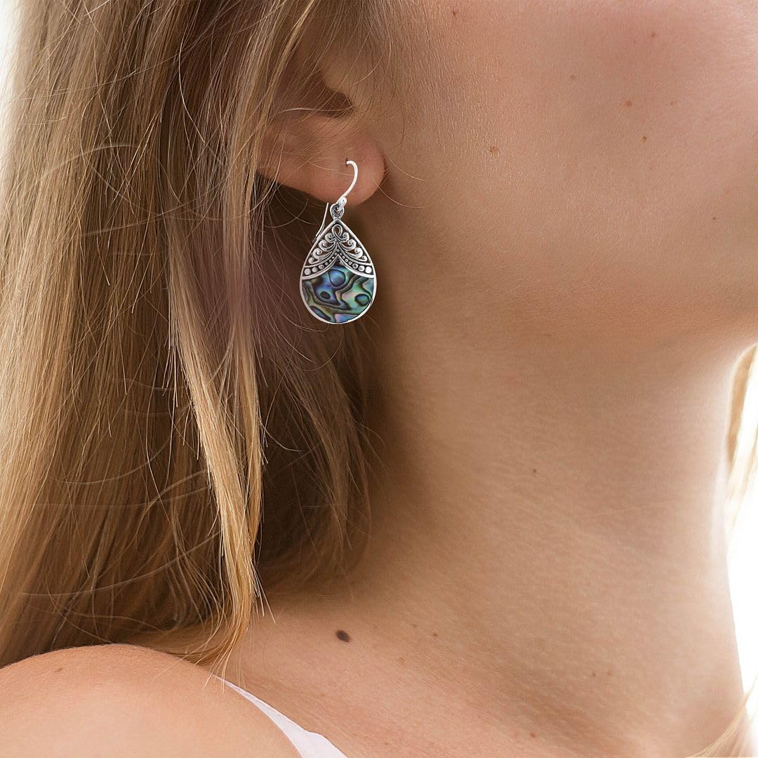 SHOP LC Abalone Shell Dangle Earrings for Women in 925 Sterling Silver - Fashionable Summer Beach Abalone Earrings - Statement Boho Jewelry Gifts - Image 4