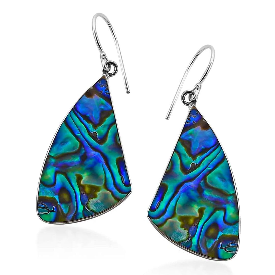 SHOP LC Abalone Shell Dangle Earrings for Women in 925 Sterling Silver - Fashionable Summer Beach Abalone Earrings - Statement Boho Jewelry Gifts