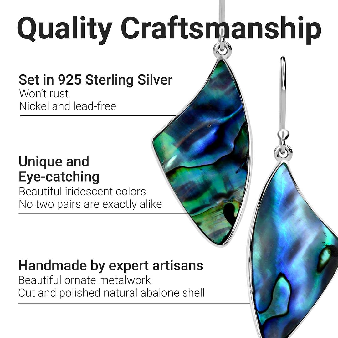 SHOP LC Abalone Shell Dangle Earrings for Women in 925 Sterling Silver - Fashionable Summer Beach Abalone Earrings - Statement Boho Jewelry Gifts - Image 3