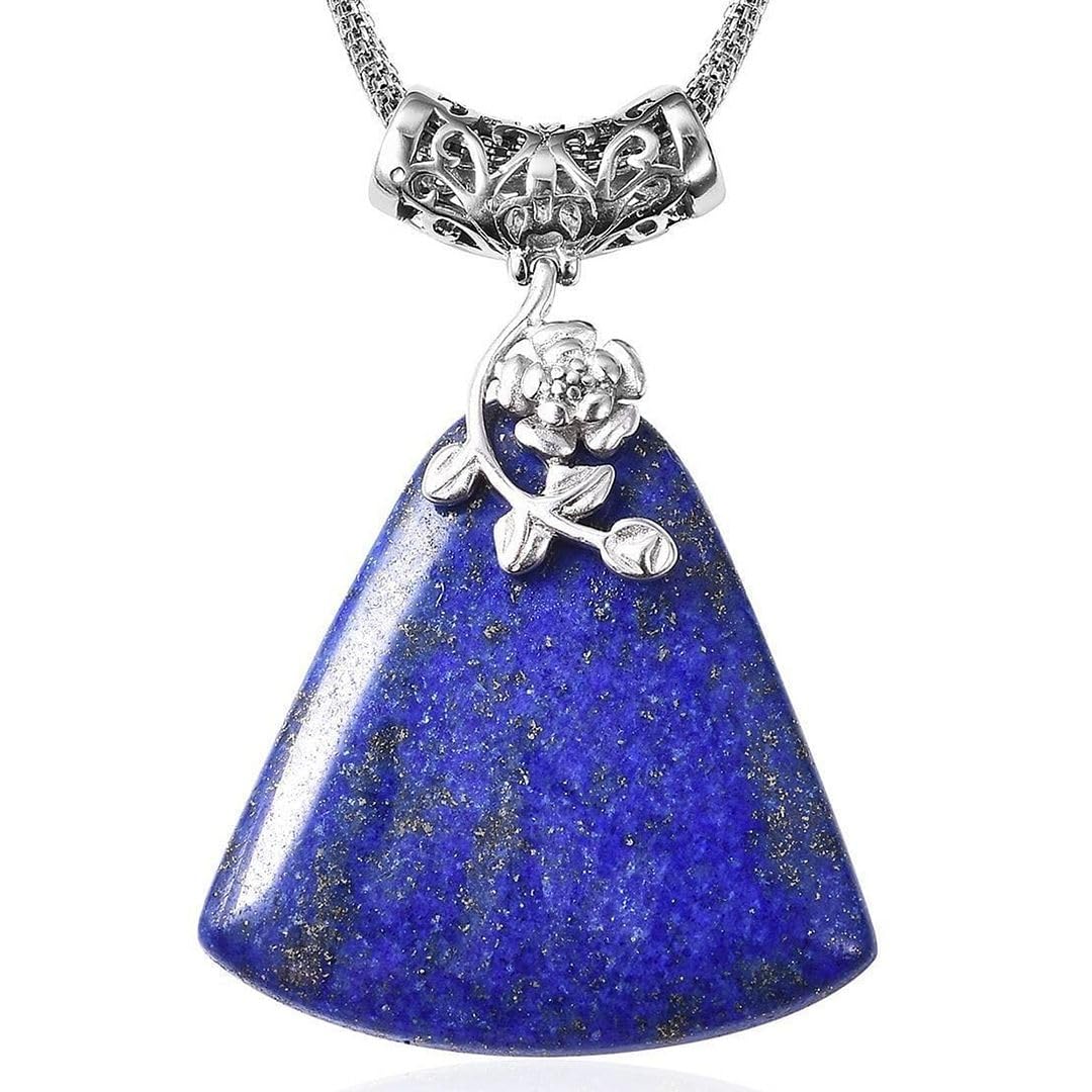 Shop LC Blue Lapis Lazuli Necklace for Women - Flower Birthstone Necklace Statement Jewelry Chain - 20 Inches Anniversary Engagement Wedding Birthday Gifts