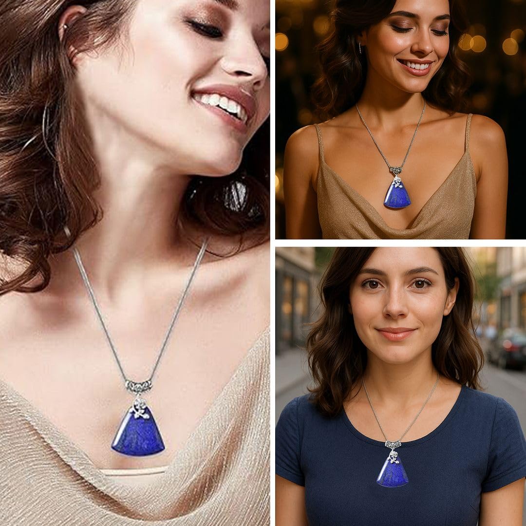 Shop LC Blue Lapis Lazuli Necklace for Women - Flower Birthstone Necklace Statement Jewelry Chain - 20 Inches Anniversary Engagement Wedding Birthday Gifts - Image 2