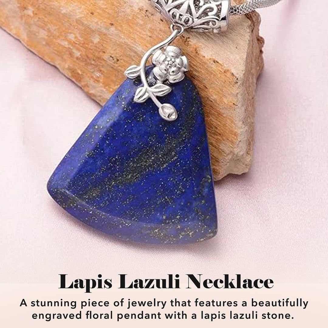 Shop LC Blue Lapis Lazuli Necklace for Women - Flower Birthstone Necklace Statement Jewelry Chain - 20 Inches Anniversary Engagement Wedding Birthday Gifts - Image 3