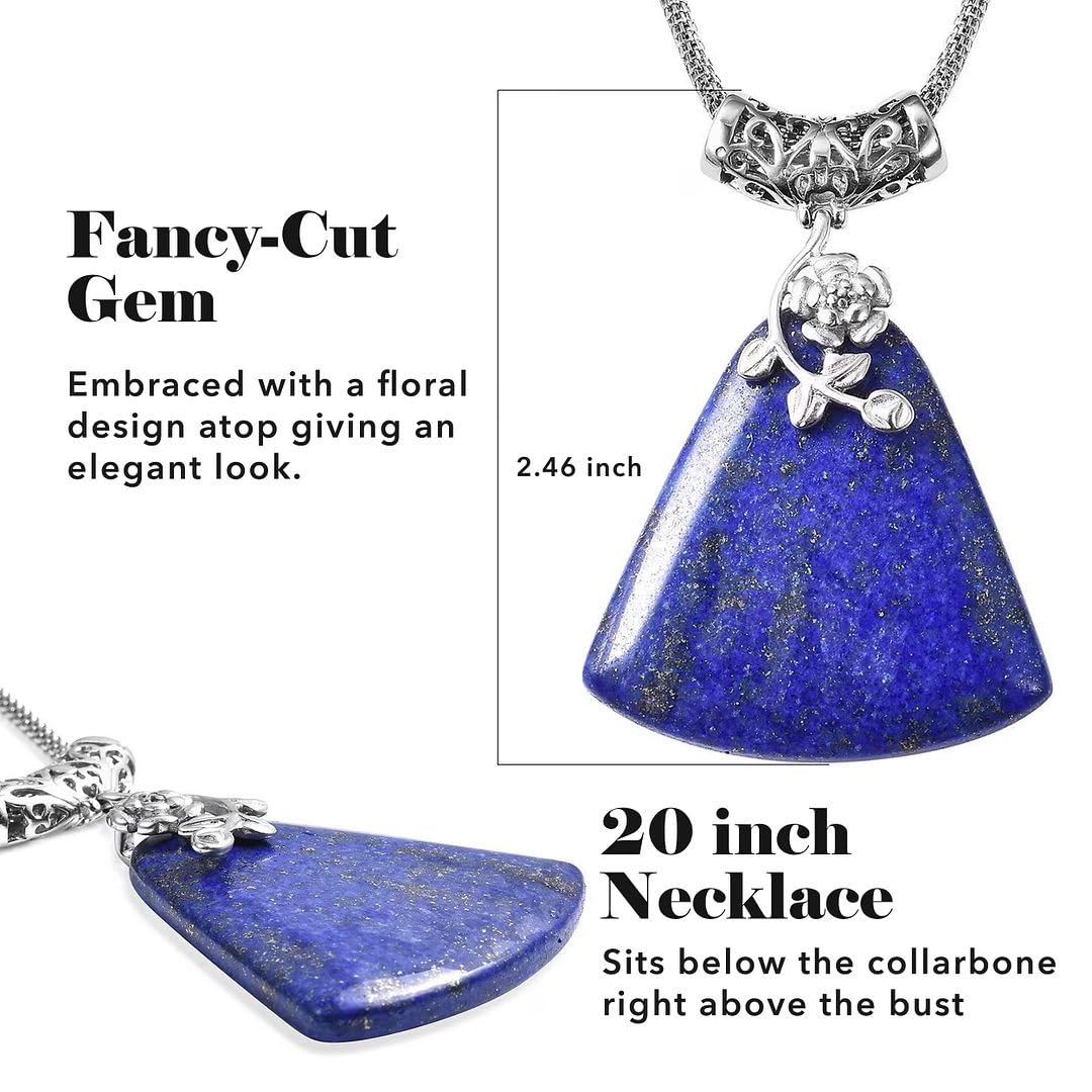 Shop LC Blue Lapis Lazuli Necklace for Women - Flower Birthstone Necklace Statement Jewelry Chain - 20 Inches Anniversary Engagement Wedding Birthday Gifts - Image 4