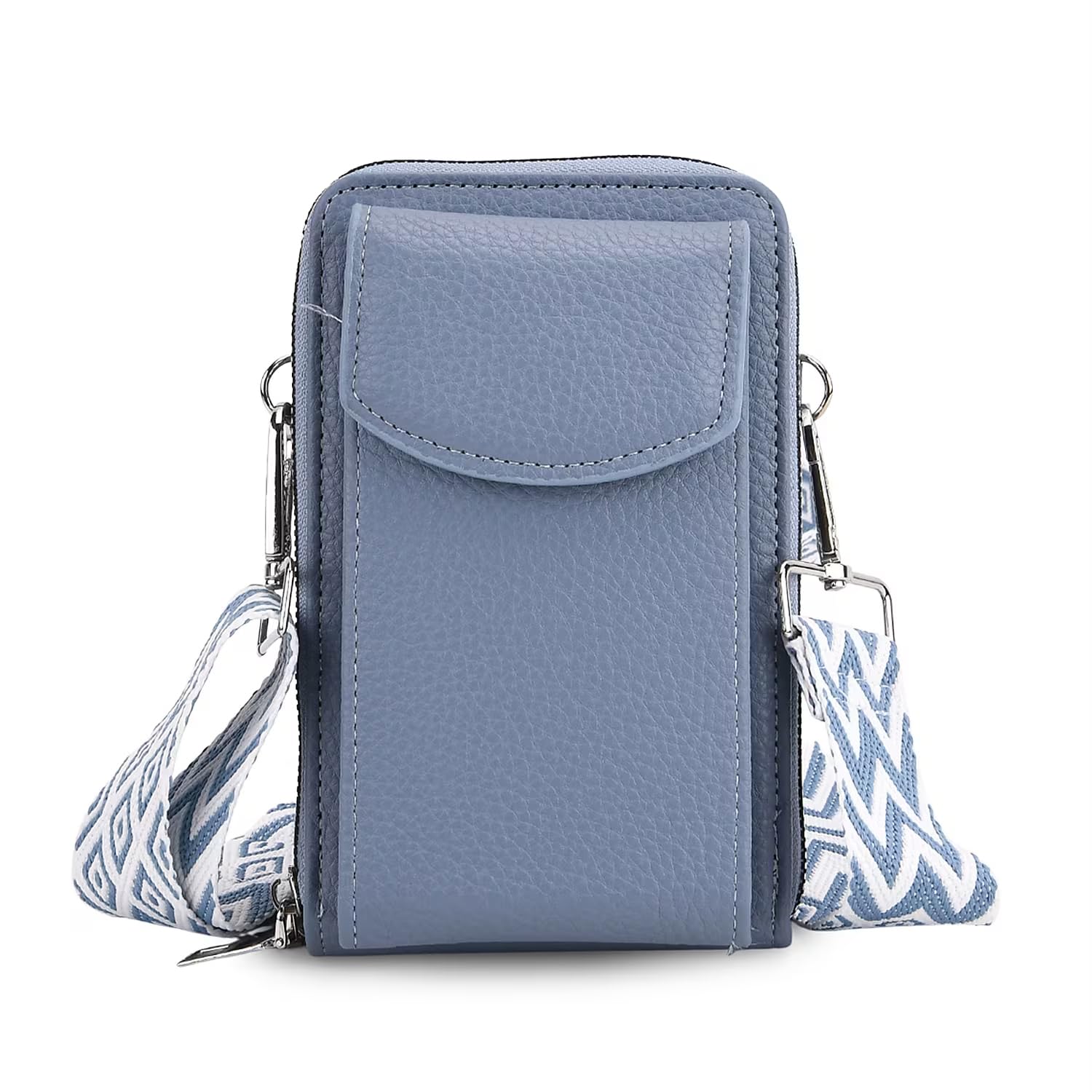 Shop LC Blue Litchi Embossed Faux Leather Crossbody Bag with Woven Shoulder Strap