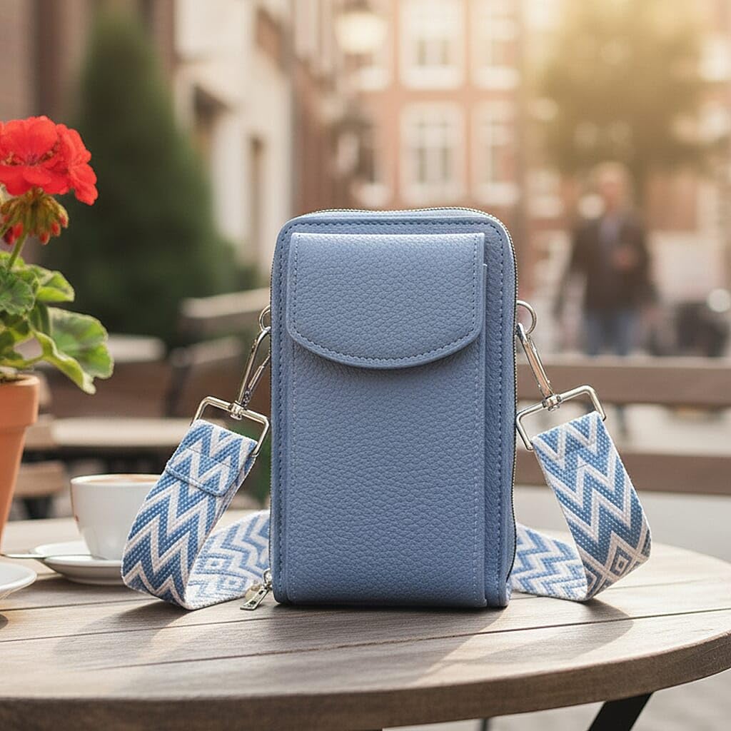 Shop LC Blue Litchi Embossed Faux Leather Crossbody Bag with Woven Shoulder Strap - Image 2