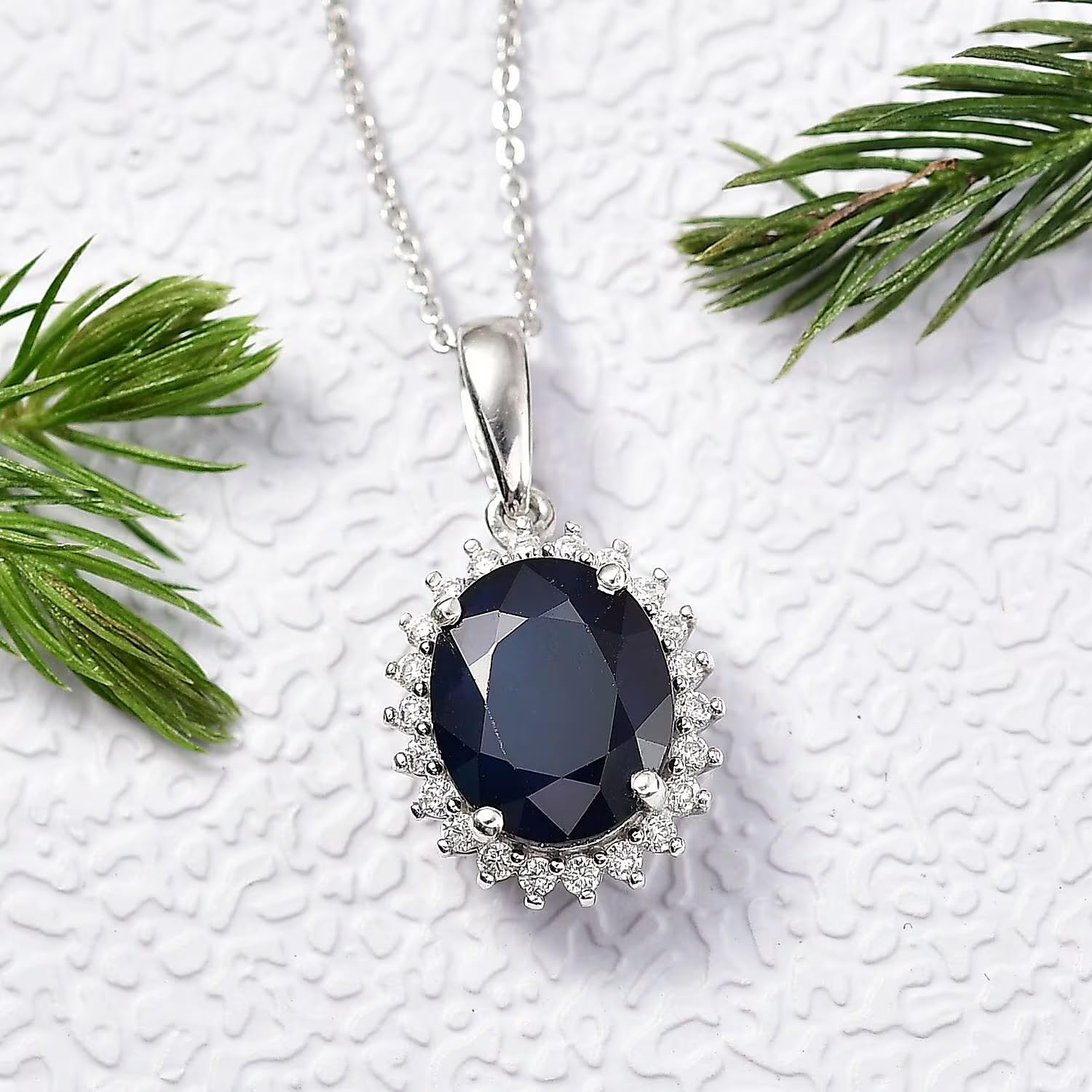 Shop LC Blue Sapphire DF and Moissanite 4.60 ctw Starlit Aura Pendant with Necklace 20 Inches in Rhodium Over Sterling Silver - Image 2