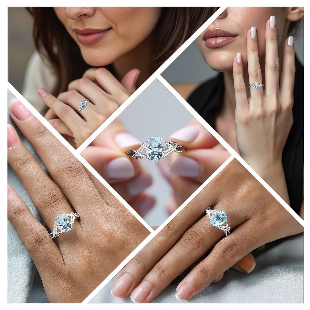 Shop LC Blue Topaz Ring for Women in 925 Sterling Silver Birthstone Rings for Women - Promise Wedding Engagement Jewelry Gifts - Image 2