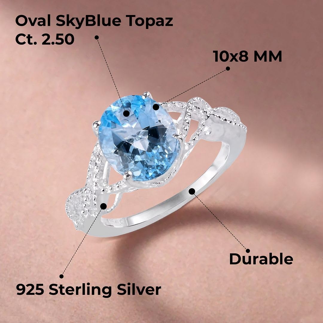 Shop LC Blue Topaz Ring for Women in 925 Sterling Silver Birthstone Rings for Women - Promise Wedding Engagement Jewelry Gifts - Image 3