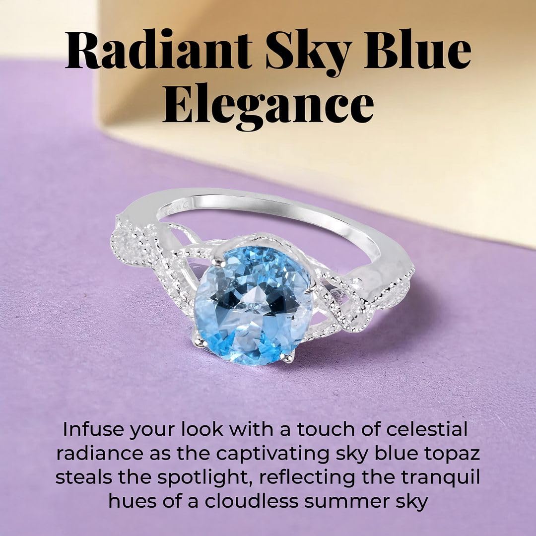 Shop LC Blue Topaz Ring for Women in 925 Sterling Silver Birthstone Rings for Women - Promise Wedding Engagement Jewelry Gifts - Image 5