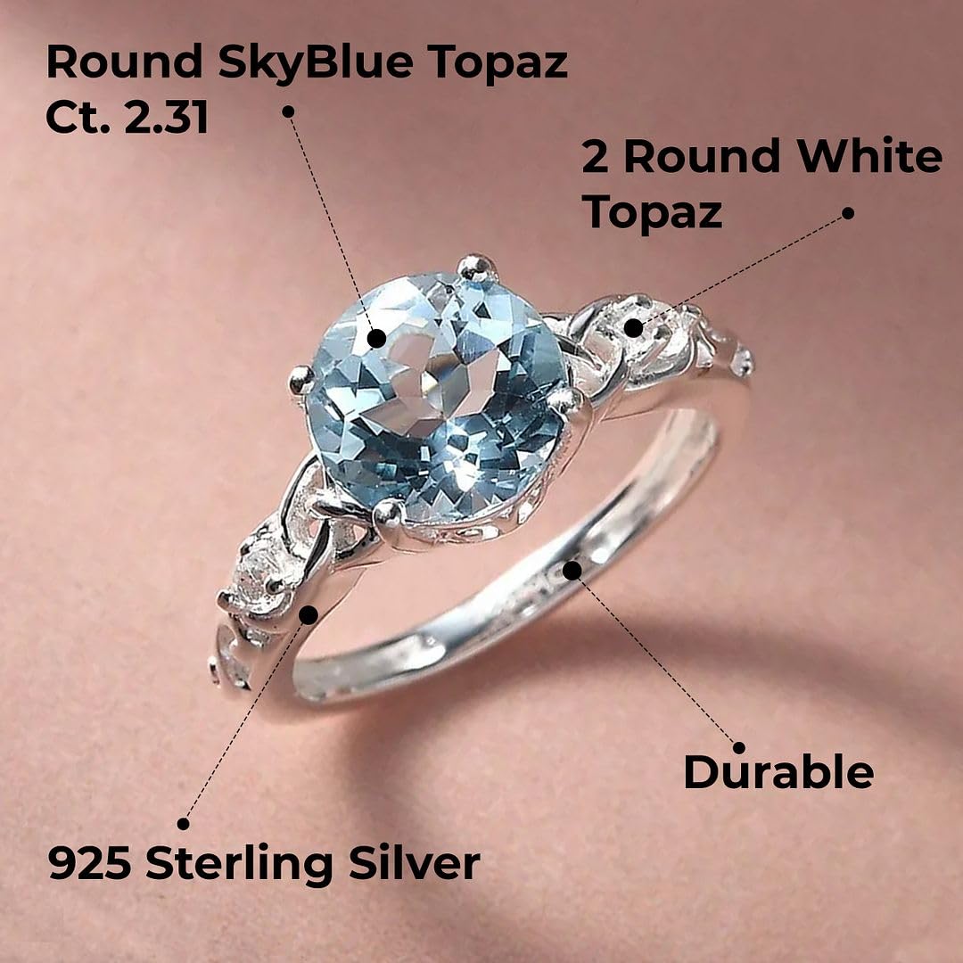 Shop LC Blue Topaz Ring for Women in 925 Sterling Silver Birthstone Rings for Women - Promise Wedding Engagement Jewelry Gifts - Image 3
