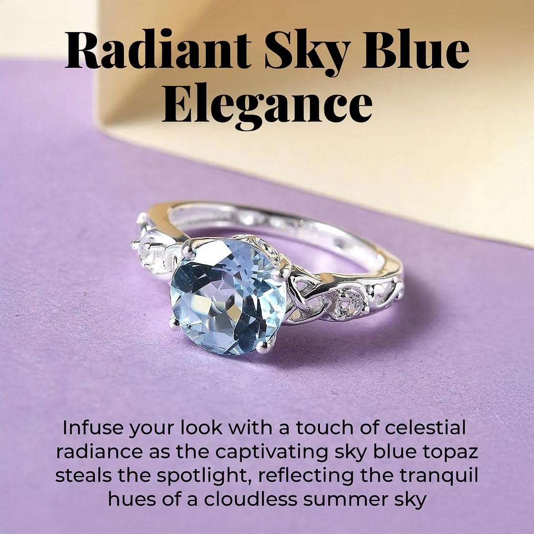 Shop LC Blue Topaz Ring for Women in 925 Sterling Silver Birthstone Rings for Women - Promise Wedding Engagement Jewelry Gifts - Image 5