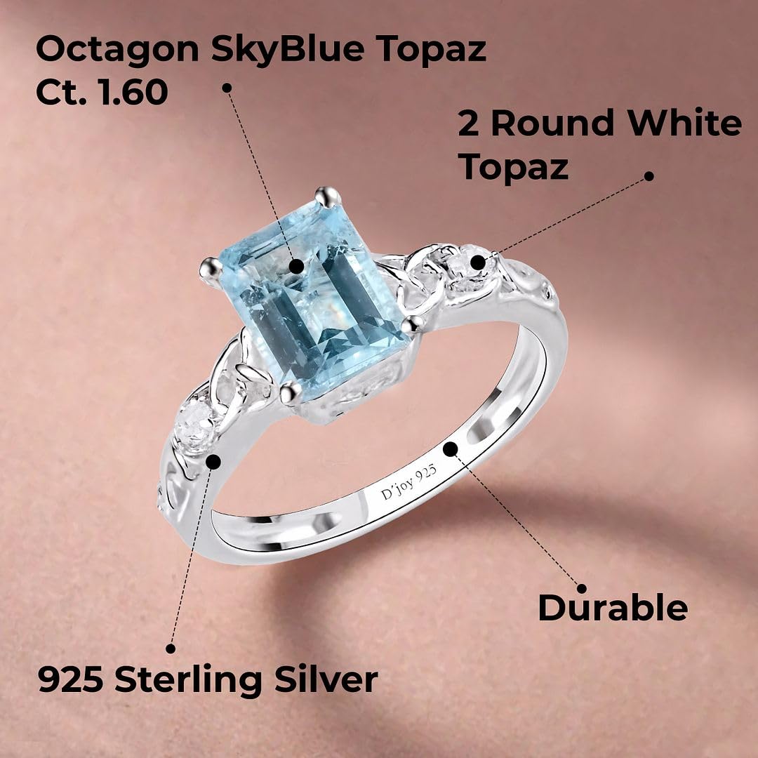 Shop LC Blue Topaz Ring for Women in 925 Sterling Silver Birthstone Rings for Women - Promise Wedding Engagement Jewelry Gifts - Image 3