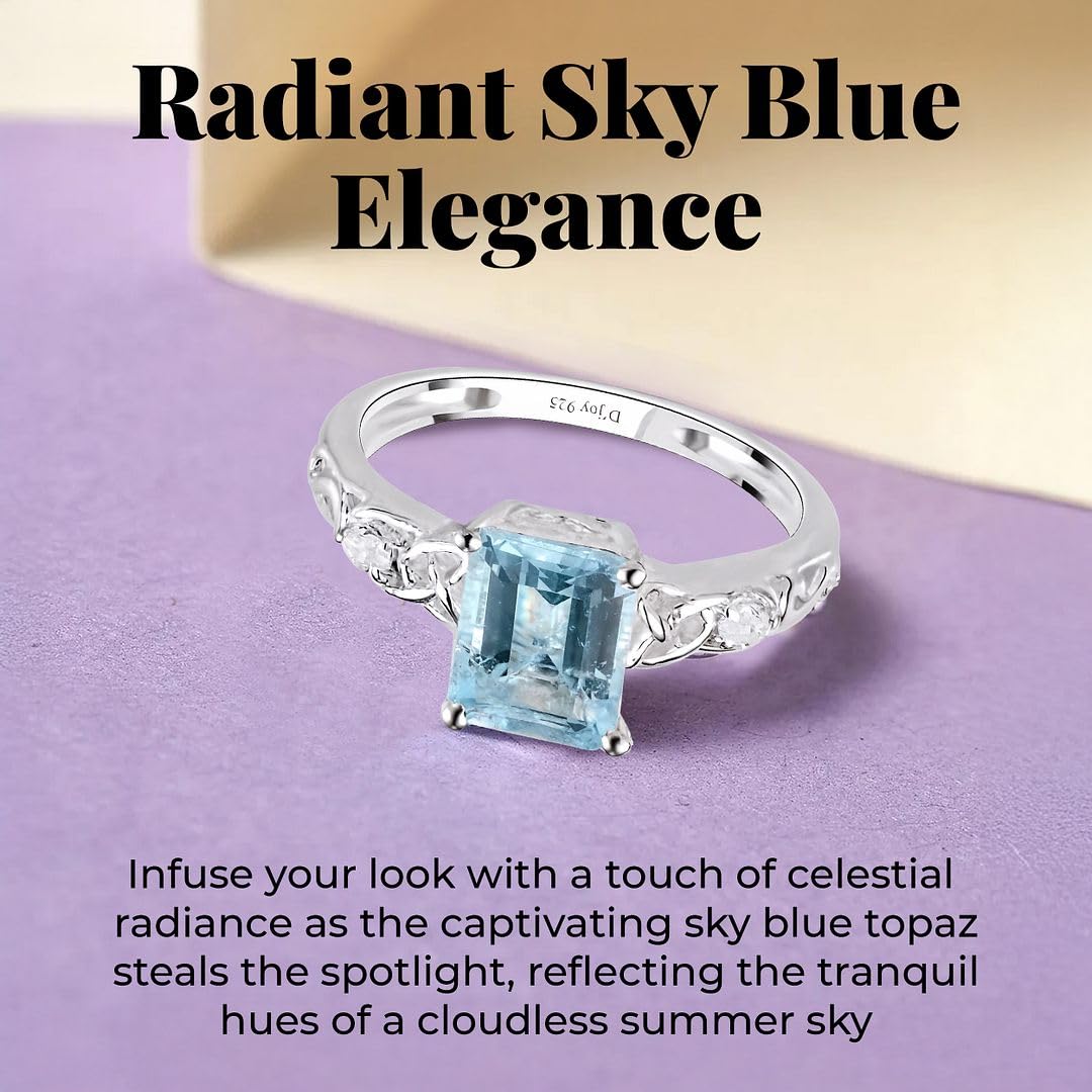 Shop LC Blue Topaz Ring for Women in 925 Sterling Silver Birthstone Rings for Women - Promise Wedding Engagement Jewelry Gifts - Image 5