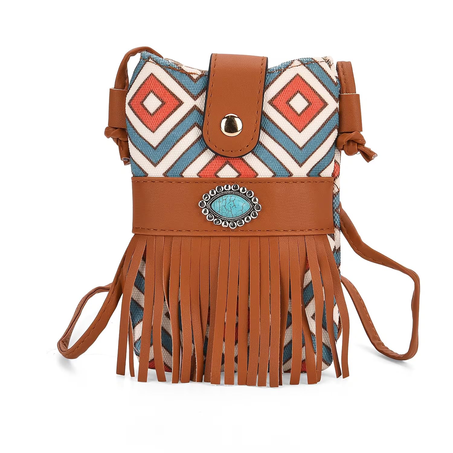 Shop LC Brown Faux Leather Rhombus Pattern Tassel Crossbody Bag with Shoulder Strap