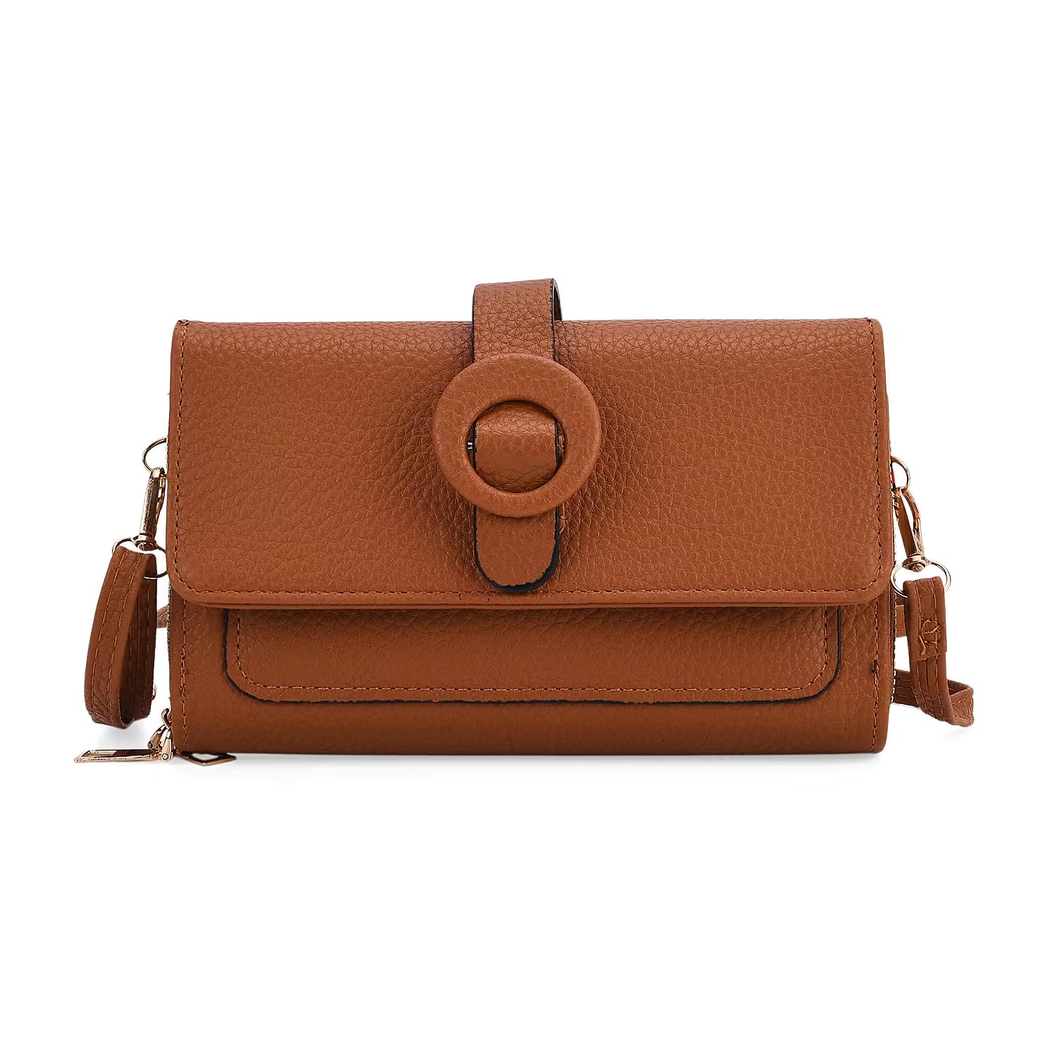 Shop LC Brown Solid Faux Leather Crossbody Wallet with Shoulder Strap