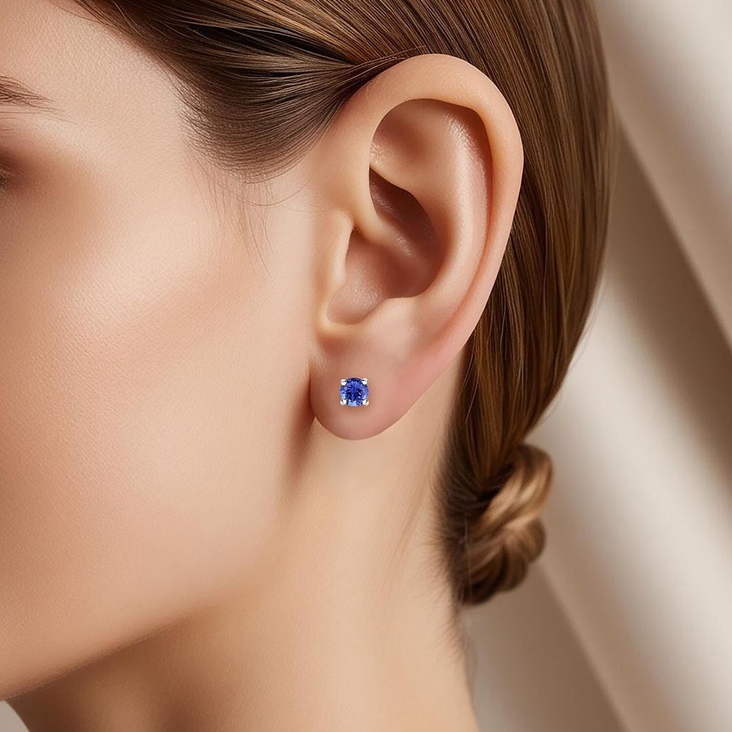 Shop LC Certified & Appraised Rhapsody AAAA Tanzanite 1.10 ctw Solitaire Stud Earrings in 950 Platinum - Image 3
