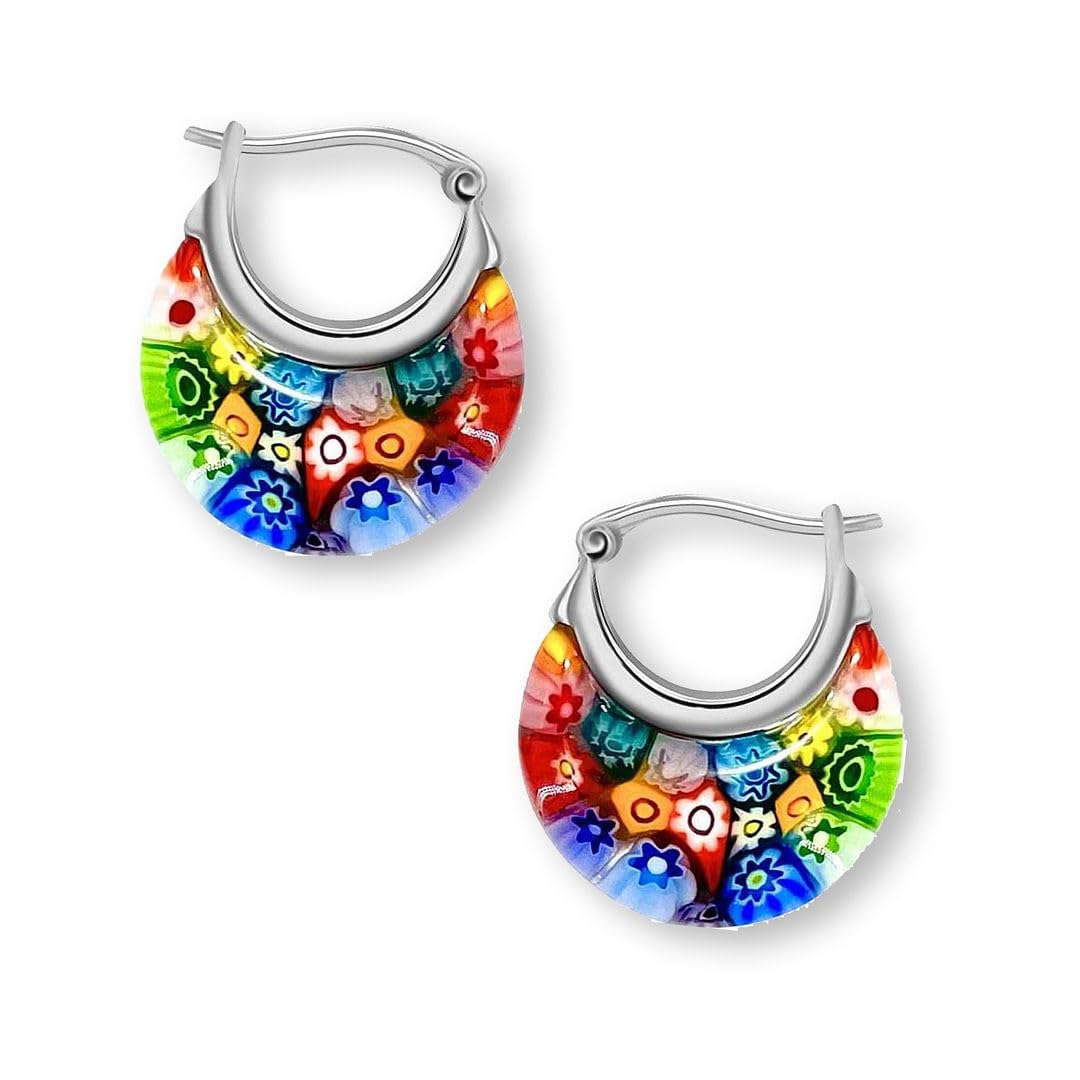 Shop LC Colorful Murano Style Millefiori Glass Hoop Earrings Necklace Set Stainless Steel Jewelry Trendy Birthday Gifts for Women 34.99 - Image 2