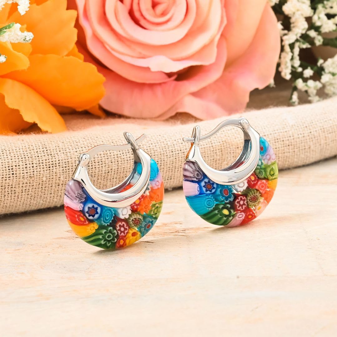 Shop LC Colorful Murano Style Millefiori Glass Hoop Earrings Necklace Set Stainless Steel Jewelry Trendy Birthday Gifts for Women 34.99 - Image 4