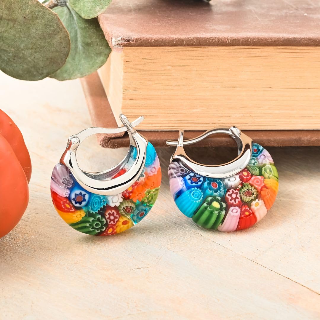 Shop LC Colorful Murano Style Millefiori Glass Hoop Earrings Necklace Set Stainless Steel Jewelry Trendy Birthday Gifts for Women 34.99 - Image 5