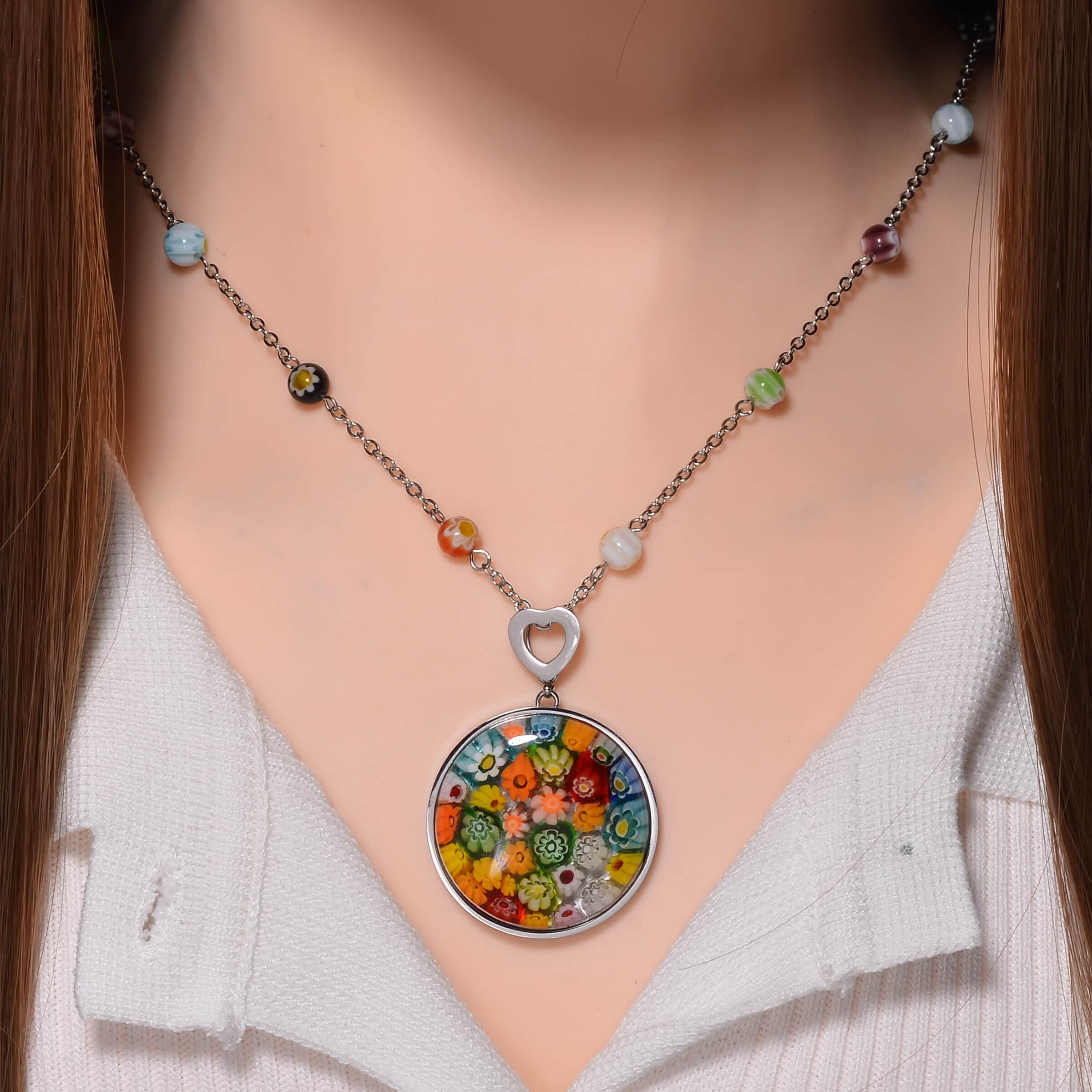 Shop LC Colorful Murano Style Millefiori Glass Hoop Earrings Necklace Set Stainless Steel Jewelry Trendy Birthday Gifts for Women 34.99 - Image 7