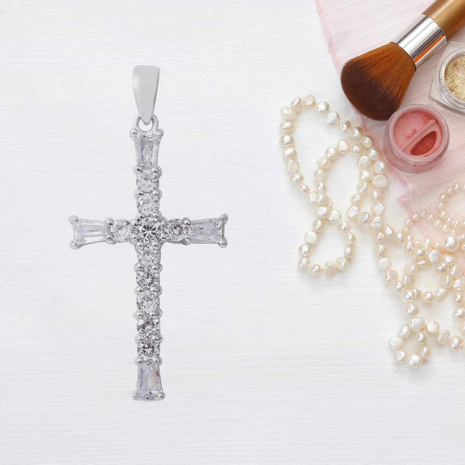Shop LC Cross Necklace for Women Men White CZ 925 Sterling Silver Mens Cross Neckalce Pendant Faith Religious Delicate Jewelry Gifts without Chain - Image 6