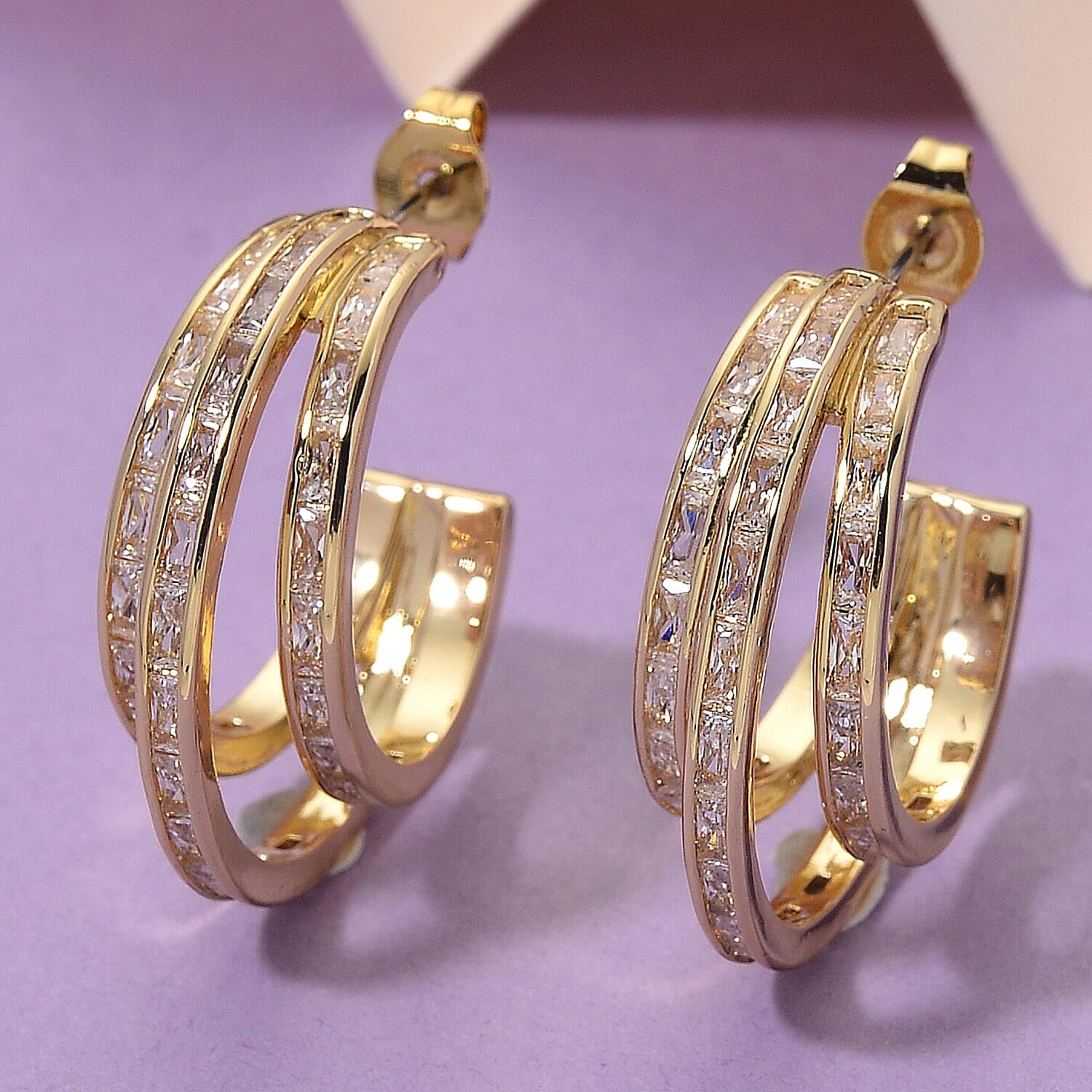 Shop LC Cubic Zirconia Hoop Earrings in Goldtone - Image 2