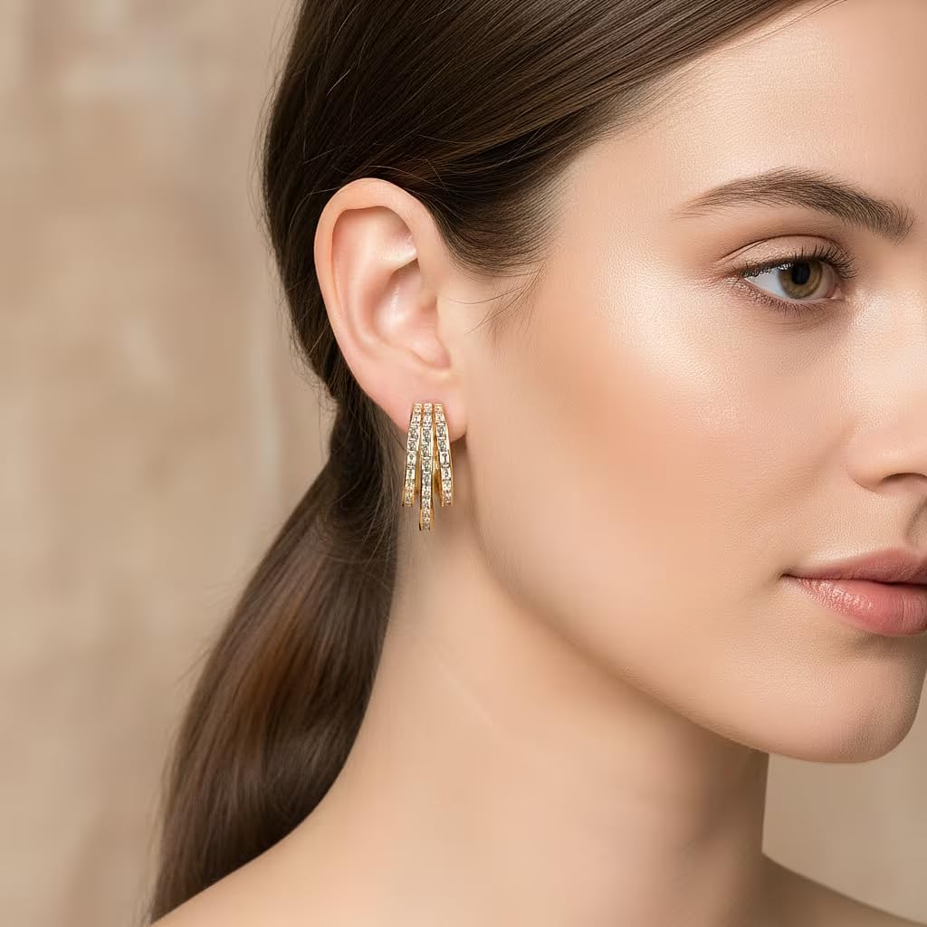 Shop LC Cubic Zirconia Hoop Earrings in Goldtone - Image 3