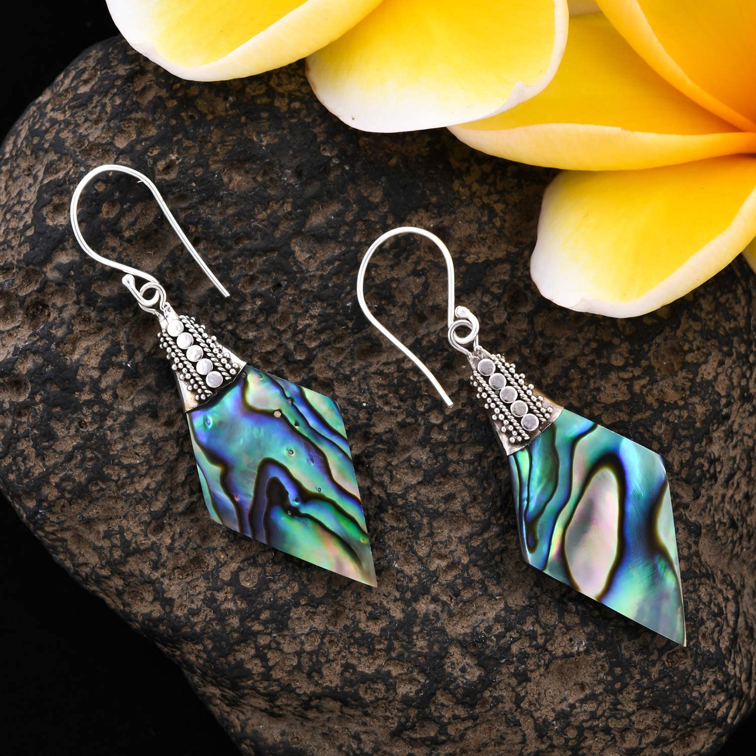 SHOP LC DELIVERING JOY 925 Sterling Silver Abalone Shell Dangle Drop Earrings - Stylish Fashion Beach Jewelry Gifts for Women - Image 3
