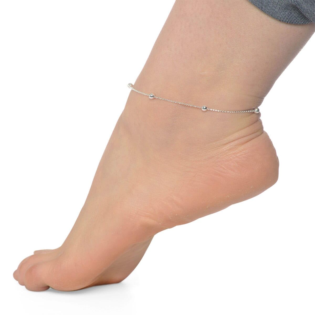 SHOP LC DELIVERING JOY 925 Sterling Silver Ankle Bracelet for Women Charm Chain Adjustable Station Anklet 10" Birthday Christmas Gifts for Women - Image 4