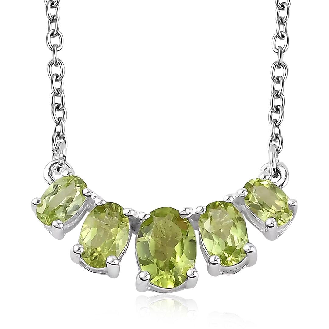 SHOP LC DELIVERING JOY 925 Sterling Silver Charm Necklace for Women 18-20" Peridot Necklaces for Women - 5 Birthstone Necklace for Womens - Gemstone Jewelry Birthday Christmas Gifts for Her
