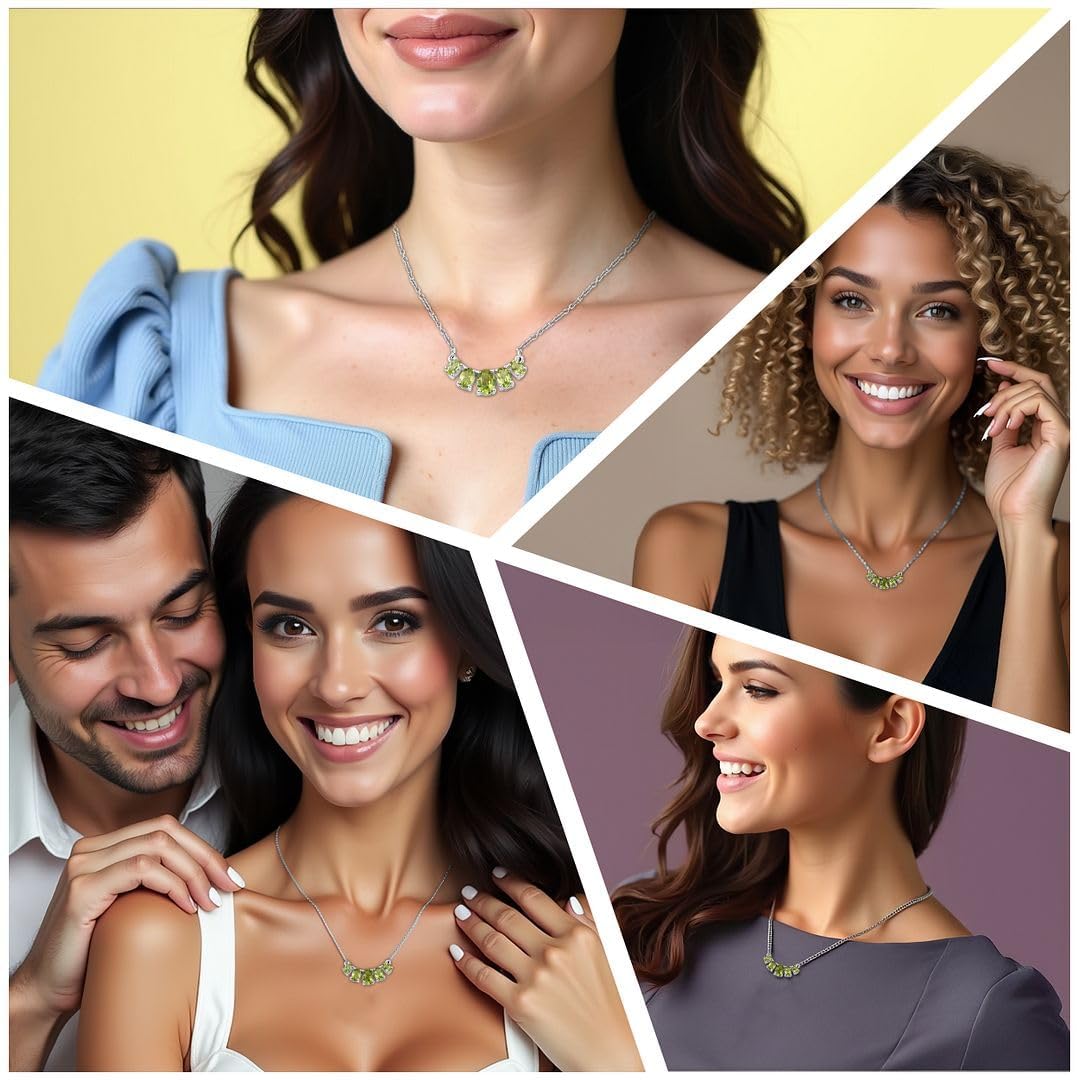 SHOP LC DELIVERING JOY 925 Sterling Silver Charm Necklace for Women 18-20" Peridot Necklaces for Women - 5 Birthstone Necklace for Womens - Gemstone Jewelry Birthday Christmas Gifts for Her - Image 2