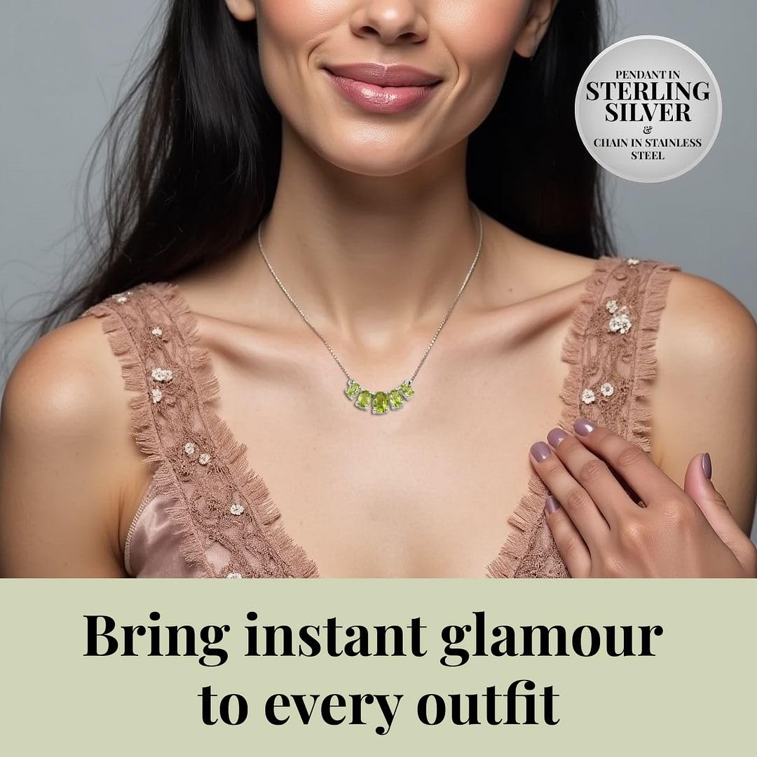 SHOP LC DELIVERING JOY 925 Sterling Silver Charm Necklace for Women 18-20" Peridot Necklaces for Women - 5 Birthstone Necklace for Womens - Gemstone Jewelry Birthday Christmas Gifts for Her - Image 4