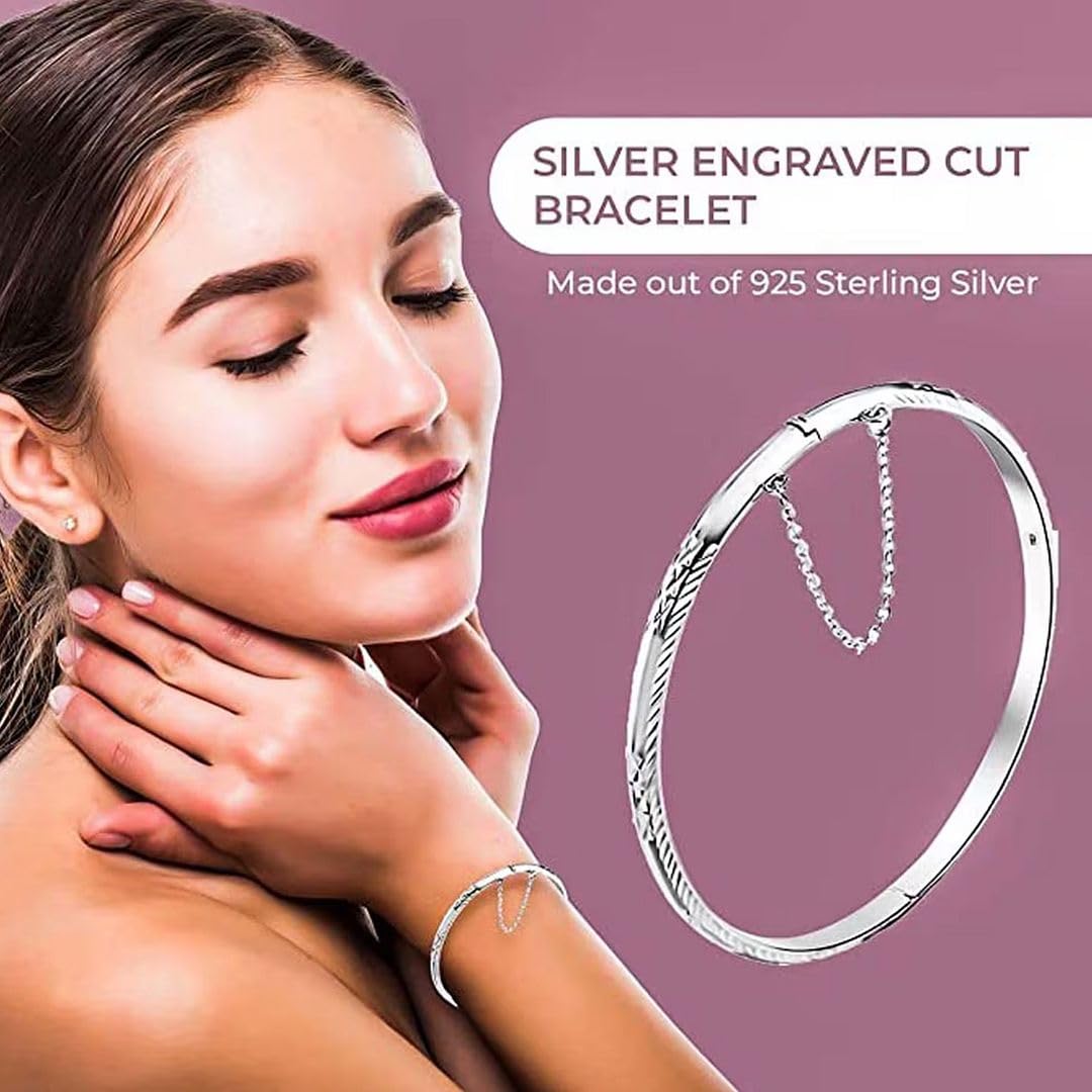 Silver Bangle Bracelets for Women - 925 Sterling Silver Bracelets for Women - Textured Charm Cuff Anniversary Engagement Boho Jewelry for Her (7-8 In) 7.80 Grams Christmas Gifts - Image 3