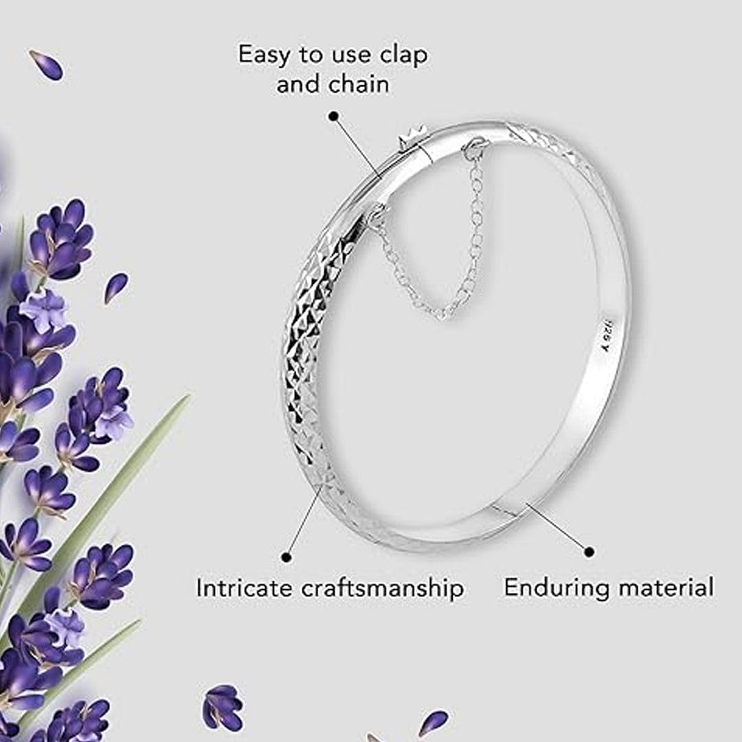 Silver Bangle Bracelets for Women - 925 Sterling Silver Bracelets for Women - Textured Charm Cuff Anniversary Engagement Boho Jewelry for Her (7-8 In) 7.80 Grams Christmas Gifts - Image 4