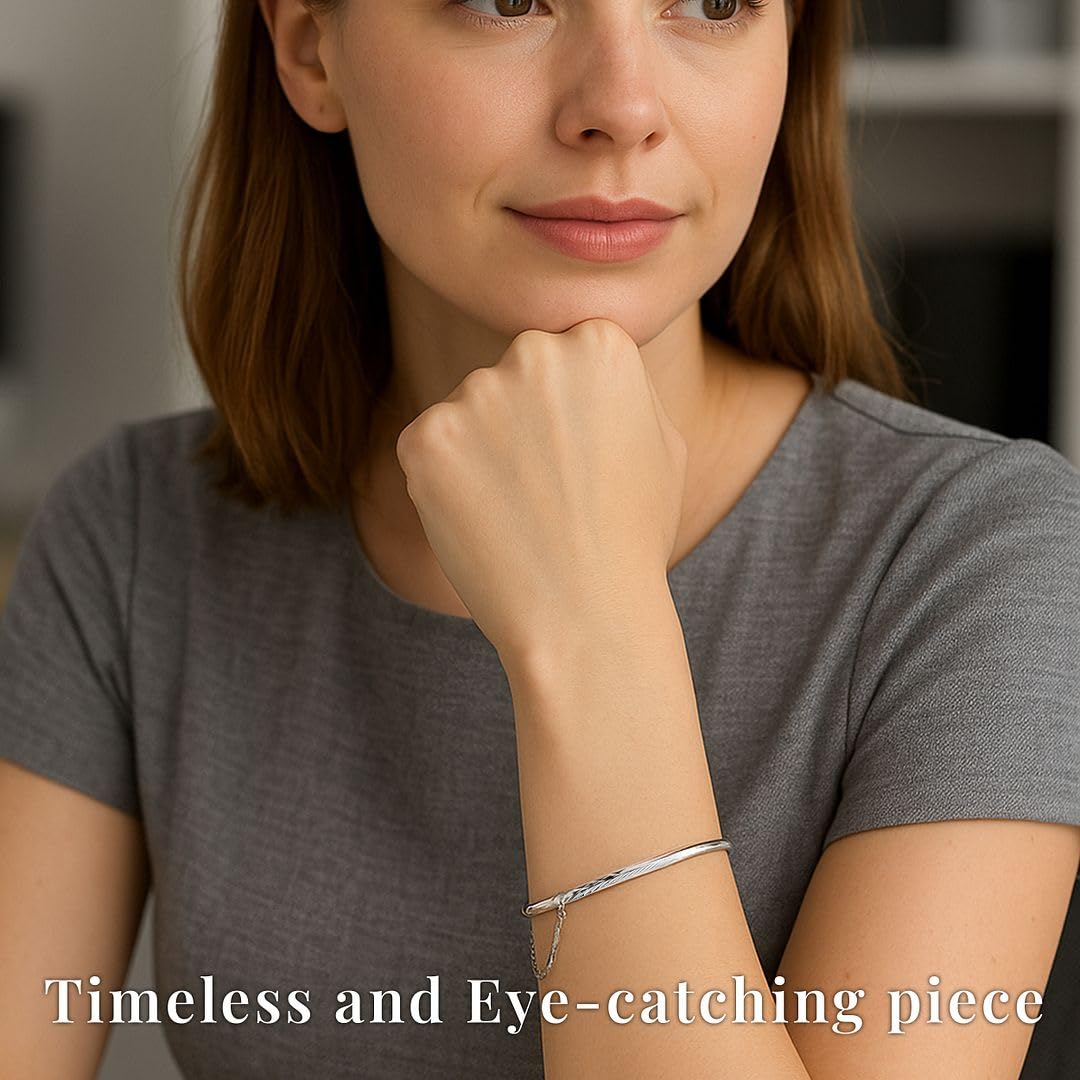Silver Bangle Bracelets for Women - 925 Sterling Silver Bracelets for Women - Textured Charm Cuff Anniversary Engagement Boho Jewelry for Her (7-8 In) 7.80 Grams Christmas Gifts - Image 6