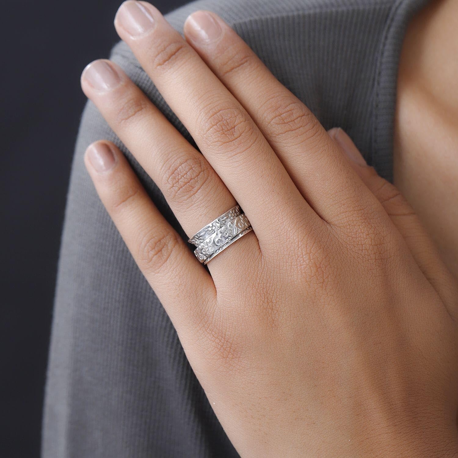 SHOP LC DELIVERING JOY 925 Sterling Silver Flower Spinner Band Ring for Women Jewelry Size 8 4.75 Grams Birthday for Women - Image 3