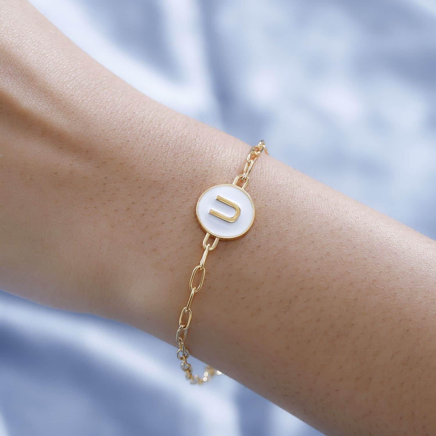 SHOP LC DELIVERING JOY 925 Sterling Silver Initial Bracelet for Women Jewelry Vermeil Yellow Gold Plated Fancy Chain Enamel Letter Bracelet Birthday Christmas Gifts for Women - Image 3