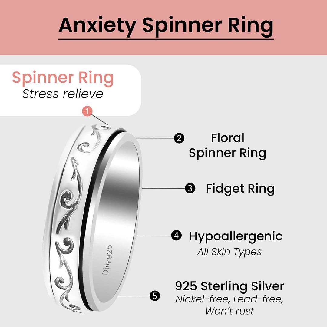 SHOP LC DELIVERING JOY 925 Sterling Silver Mom Spinner Ring - Statement Boho Beach Handmade Unique Jewelry for Mens Women - Anxiety Stress Reliving Rings Engagement, Anniversary - Gifts for Womens - Image 3
