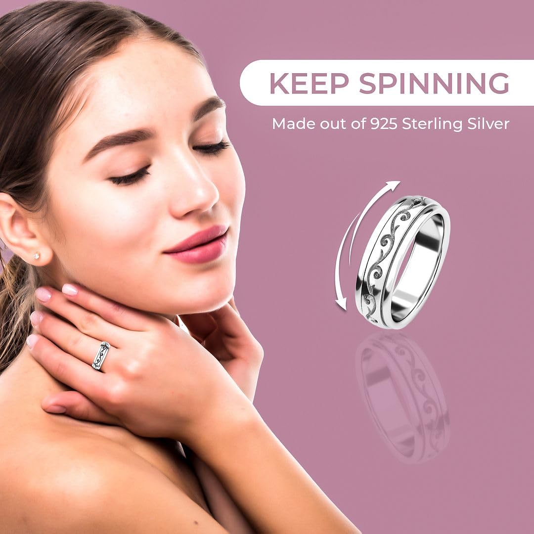 SHOP LC DELIVERING JOY 925 Sterling Silver Mom Spinner Ring - Statement Boho Beach Handmade Unique Jewelry for Mens Women - Anxiety Stress Reliving Rings Engagement, Anniversary - Gifts for Womens - Image 4