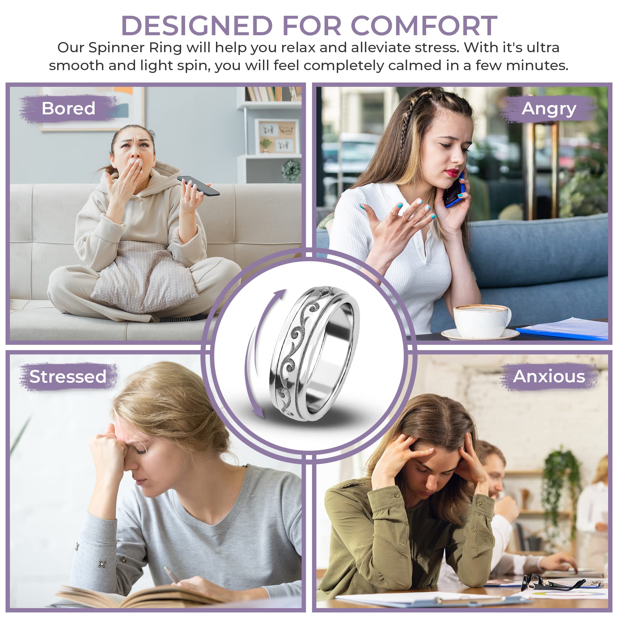 SHOP LC DELIVERING JOY 925 Sterling Silver Mom Spinner Ring - Statement Boho Beach Handmade Unique Jewelry for Mens Women - Anxiety Stress Reliving Rings Engagement, Anniversary - Gifts for Womens - Image 6