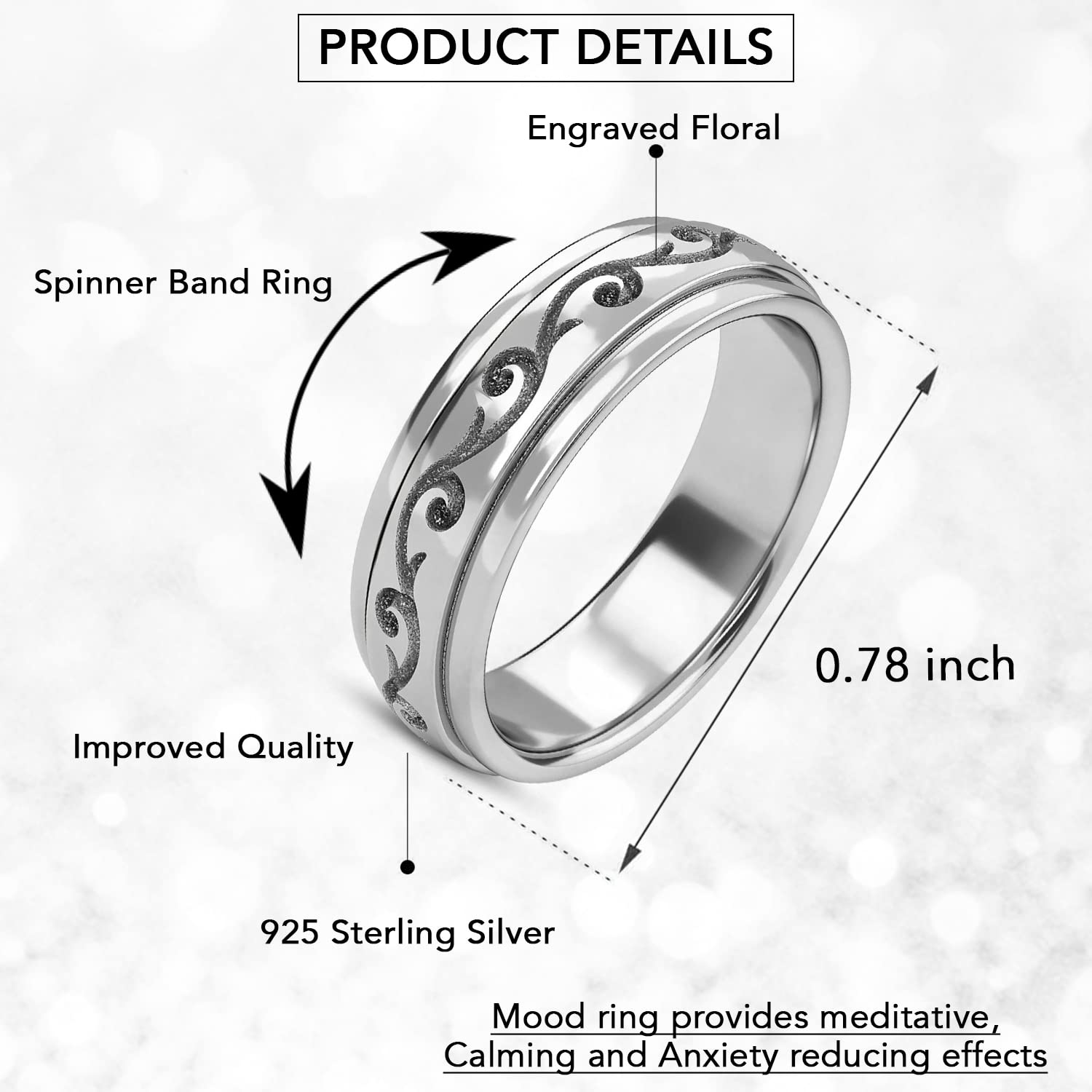 SHOP LC DELIVERING JOY 925 Sterling Silver Mom Spinner Ring - Statement Boho Beach Handmade Unique Jewelry for Mens Women - Anxiety Stress Reliving Rings Engagement, Anniversary - Gifts for Womens - Image 8