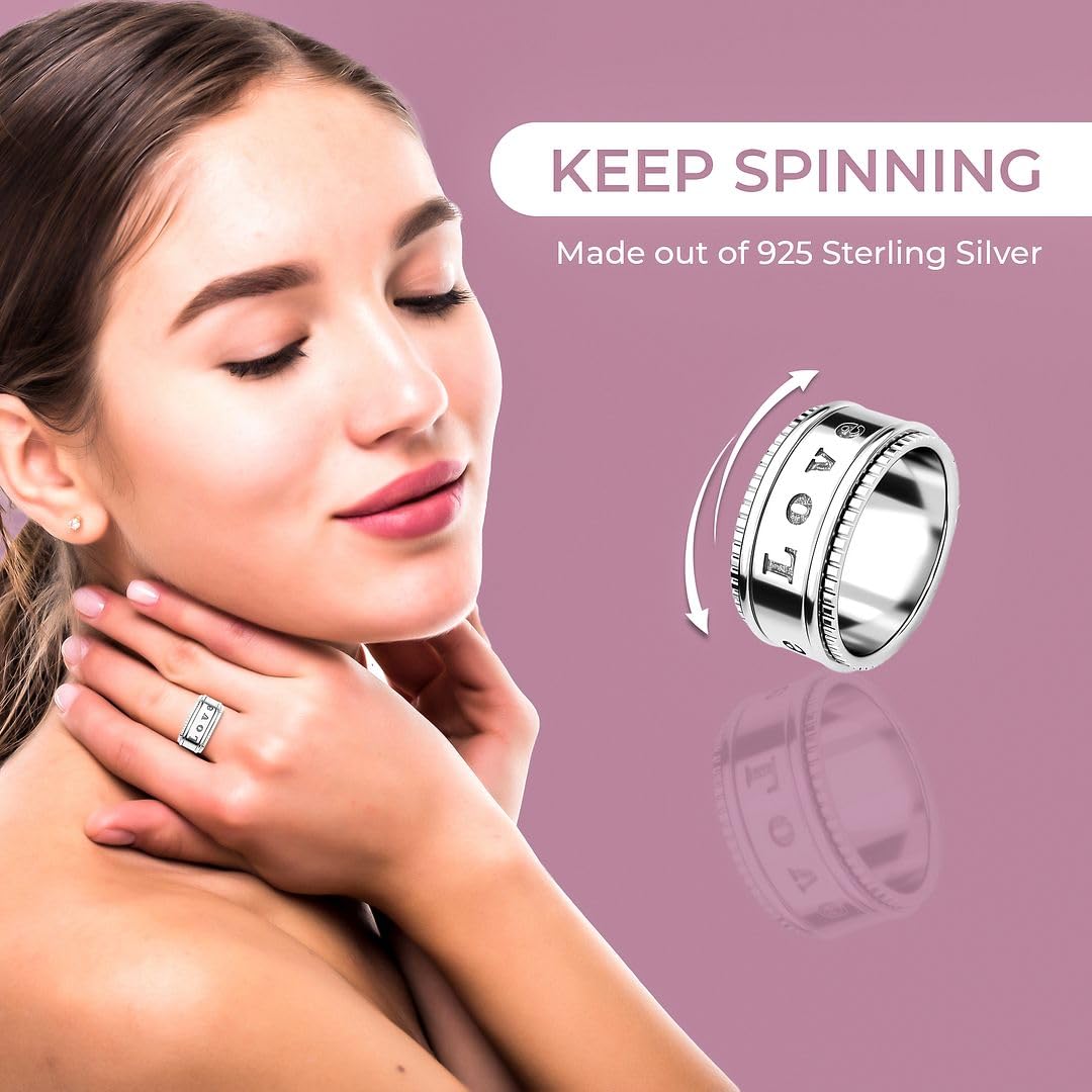SHOP LC DELIVERING JOY 925 Sterling Silver Mom Spinner Ring - Statement Boho Beach Handmade Unique Jewelry for Mens Women - Anxiety Stress Reliving Rings Engagement, Anniversary - Gifts for Womens - Image 4