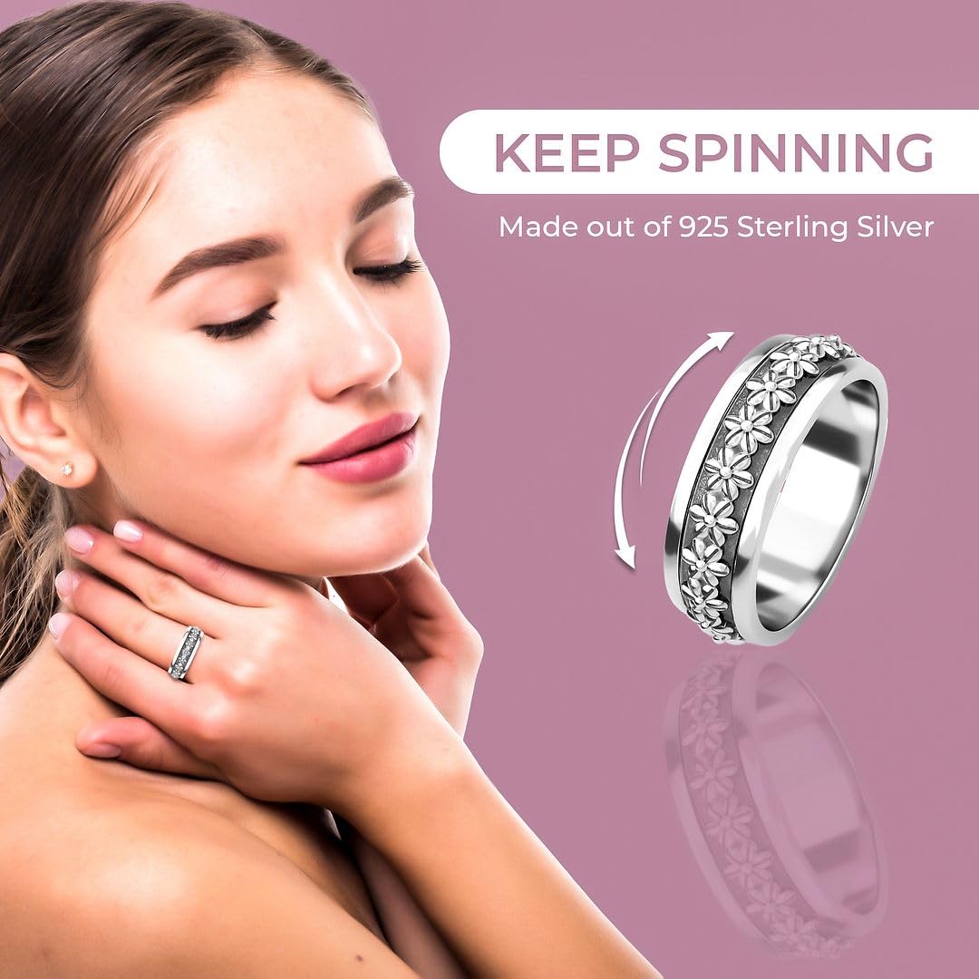 SHOP LC DELIVERING JOY 925 Sterling Silver Mom Spinner Ring - Statement Boho Beach Handmade Unique Jewelry for Mens Women - Anxiety Stress Reliving Rings Engagement, Anniversary - Gifts for Womens - Image 4