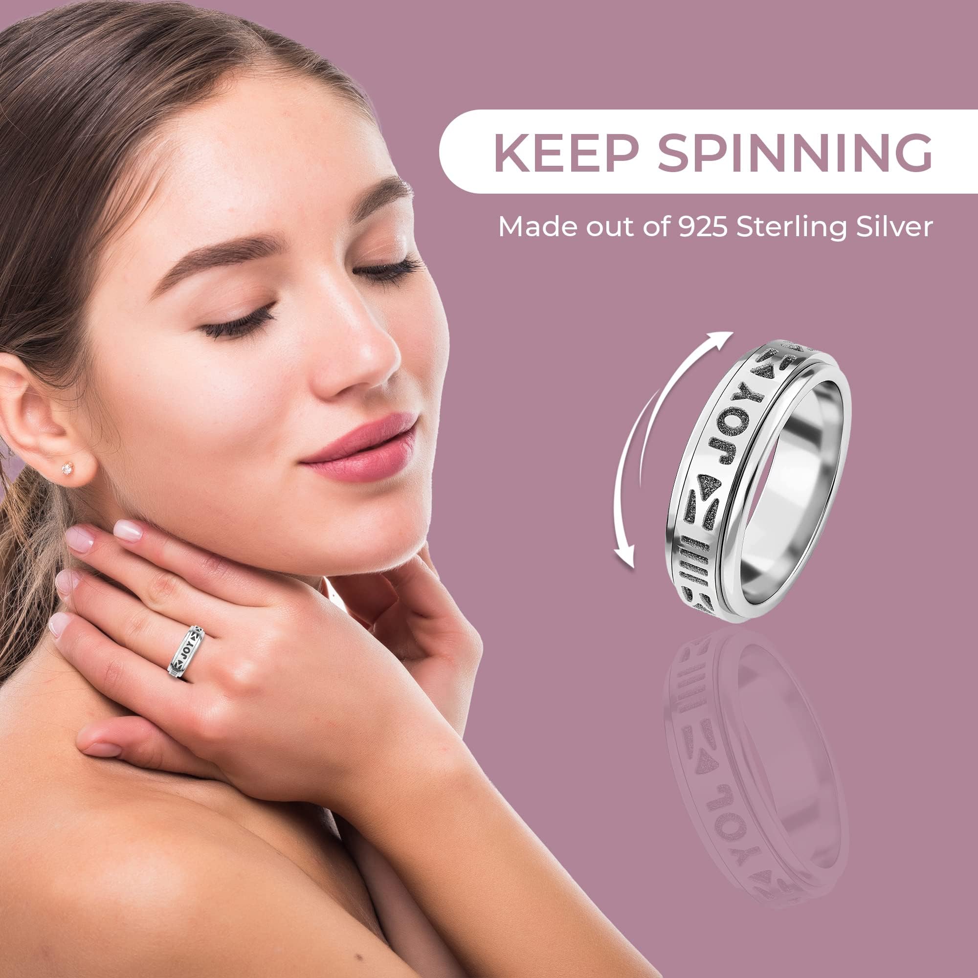SHOP LC DELIVERING JOY 925 Sterling Silver Mom Spinner Ring - Statement Boho Beach Handmade Unique Jewelry for Mens Women - Anxiety Stress Reliving Rings Engagement, Anniversary - Gifts for Womens - Image 4