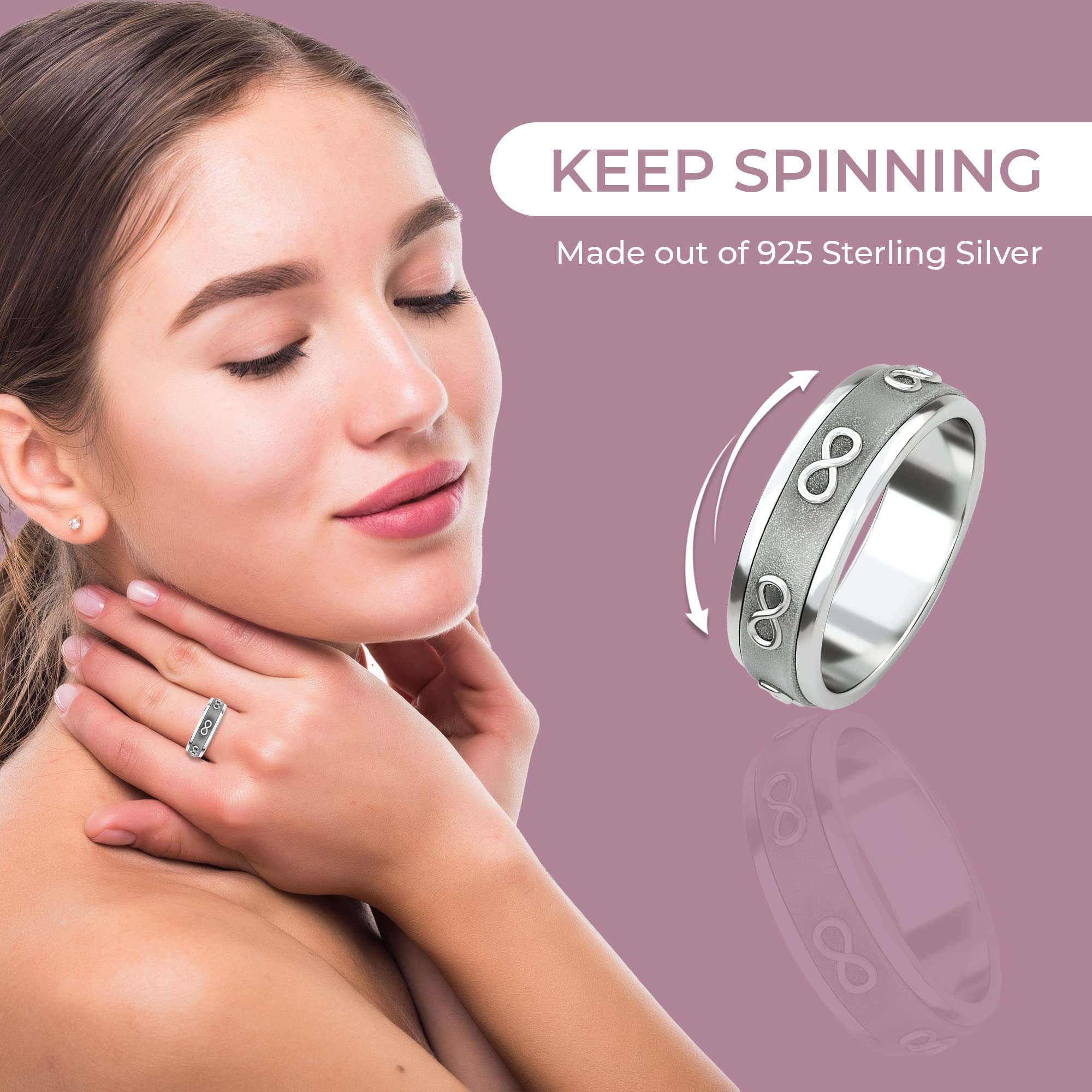 SHOP LC DELIVERING JOY 925 Sterling Silver Mom Spinner Ring - Statement Boho Beach Handmade Unique Jewelry for Mens Women - Anxiety Stress Reliving Rings Engagement, Anniversary - Gifts for Womens - Image 4
