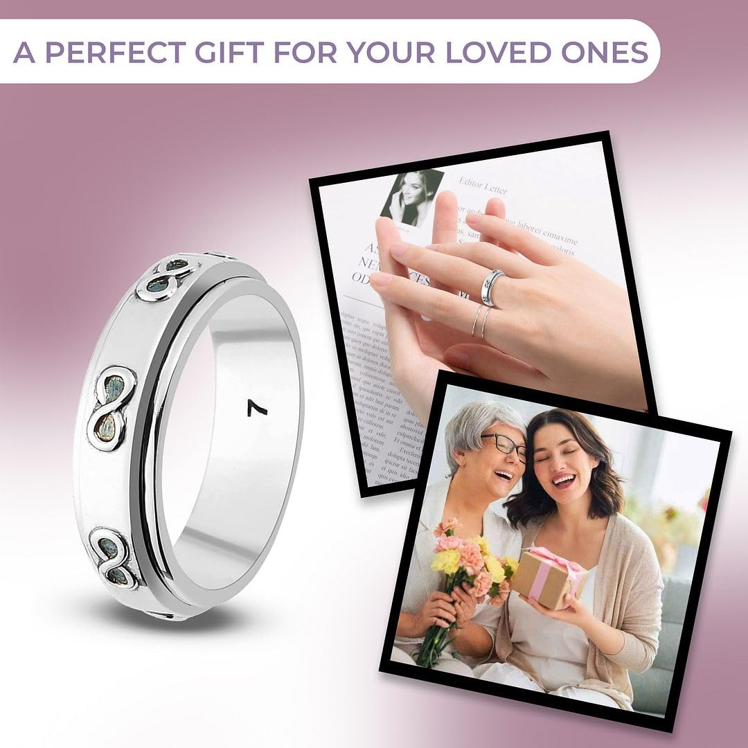SHOP LC DELIVERING JOY 925 Sterling Silver Mom Spinner Ring - Statement Boho Beach Handmade Unique Jewelry for Mens Women - Anxiety Stress Reliving Rings Engagement, Anniversary - Gifts for Womens - Image 6