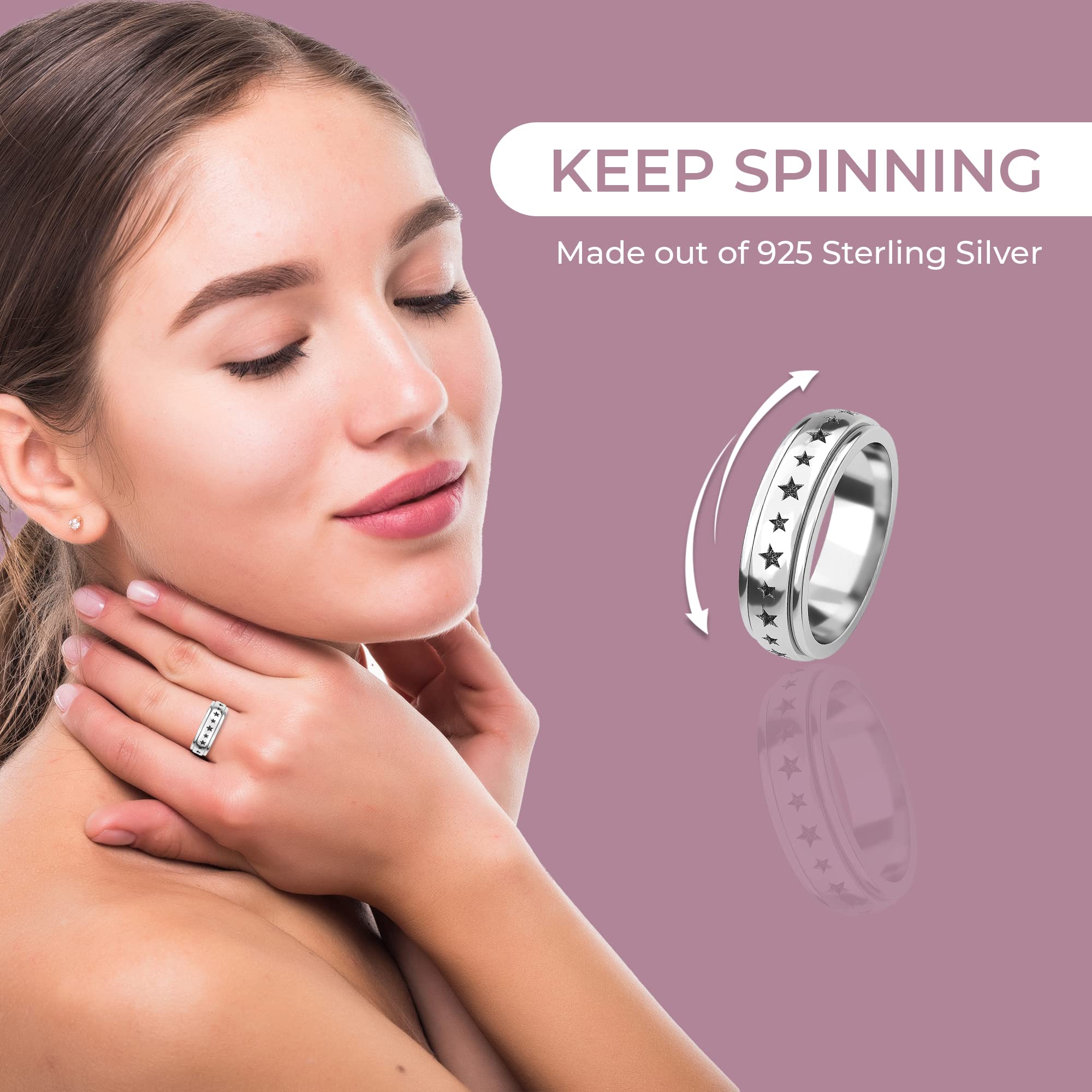 SHOP LC DELIVERING JOY 925 Sterling Silver Mom Spinner Ring - Statement Boho Beach Handmade Unique Jewelry for Mens Women - Anxiety Stress Reliving Rings Engagement, Anniversary - Gifts for Womens - Image 4